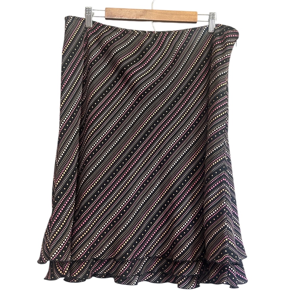 Ruffled Hem Skirt Black‎ Pink Gold Polka Dot Midi A Line Party Career
